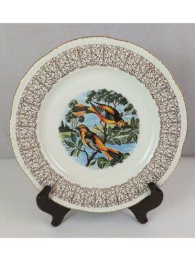Homer Laughlin Baltimore Oriole Bird 10” Decorative Plate Gilded Filigree Edge